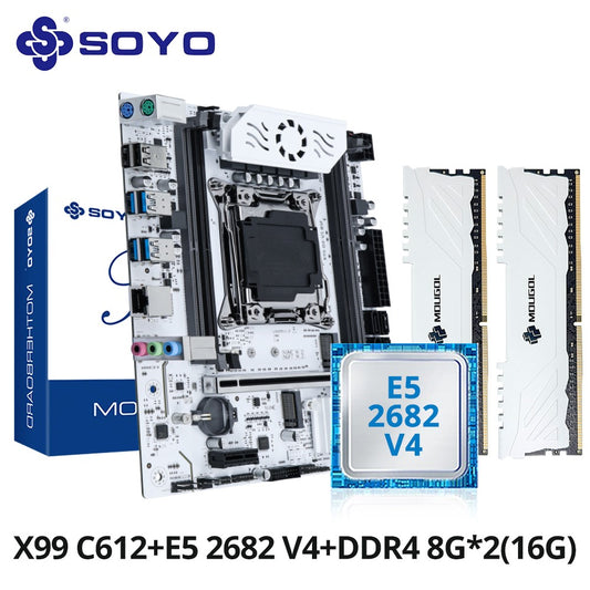 SOYO X99 C612 Chipset Motherboard Kit TPM2.0 Pin with Xeon E5-2682 V4 CPU & 16GB(2x8GB) DDR4 2133MHz RAM M.2 NVME for Gaming PC
