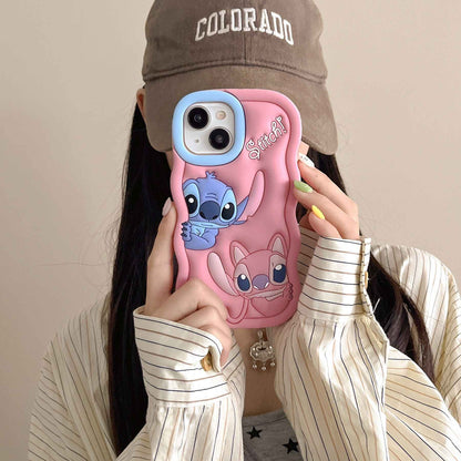 Capa de Celular Disney Desenho Animado Fofo Iphone 11 12 13 14 15 Pro Plus Stitch Material de Silicone Simples Completa Presente de Dia dos Namorados