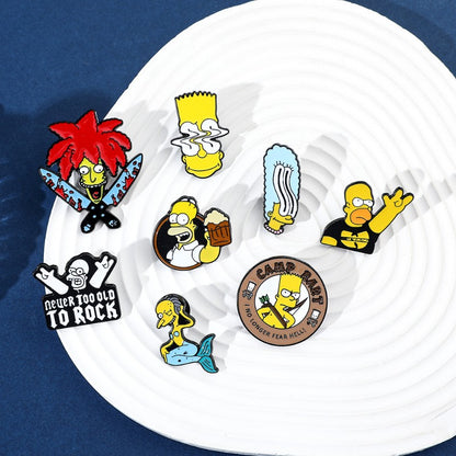 8 Peças The Simpsons Esmalte Pin Desenho Animado Bart Simpson Homer Jay Simpson Broche de Metal Jaqueta Jeans Lapela Joias Brinquedo