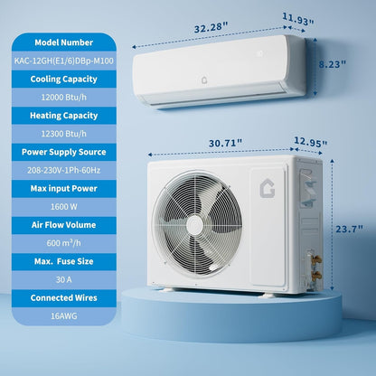 Sistema de ar condicionado e bomba de calor Mini Split sem duto 18000 BTU 19 SEER, 3 em 1 (Resfriamento, Aquecimento), Unidade AC Inverter 230V