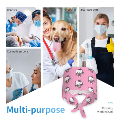 Custom Hello Kitty Medical Staff Scrubs Hat Women Men Cartoon Chara For Chef Hat Scrub Caps