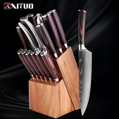 Conjunto de facas de cozinha japonesas 15 peças de chef profissional ultra afiadas para corte muito rápido com suporte tesoura afiador