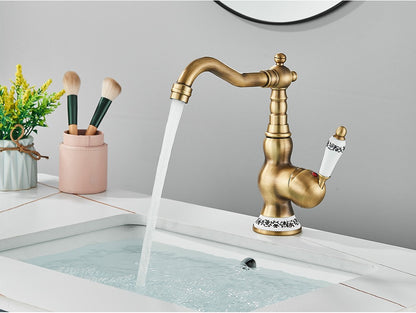 Antique Brass Bathroom Faucet Rotating Spout Basin Sink Mixer Tap Bathroom Kitchen Washing Faucet Washbasin Taps Kitchen Mixers