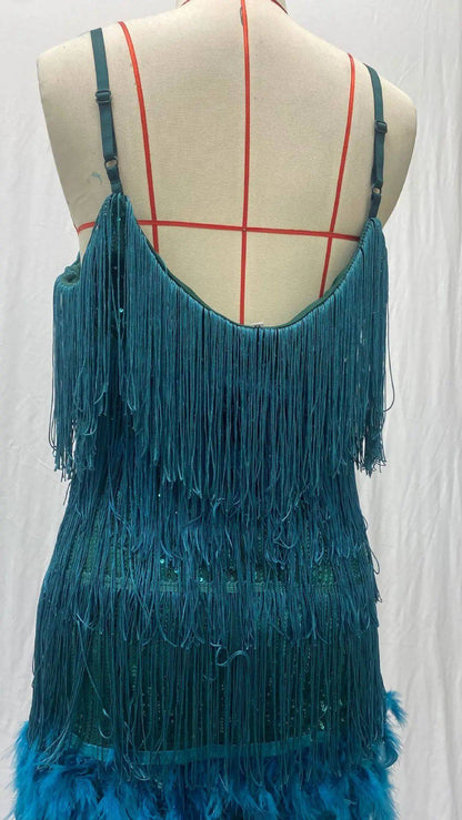 2024 Summer New Fashionable Framed Sequins Feather Patchwork Dress Colorful Amazon Direct Sales Women's Sleeveless Dress