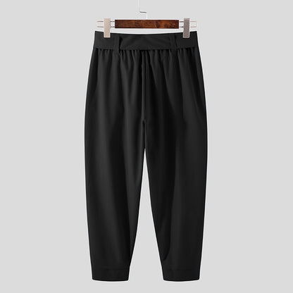 Men's Baggy Pants Casual Streetwear Belt High Quality Pure Color Joggers Fashion Harem Pants 2023 S-3XL
