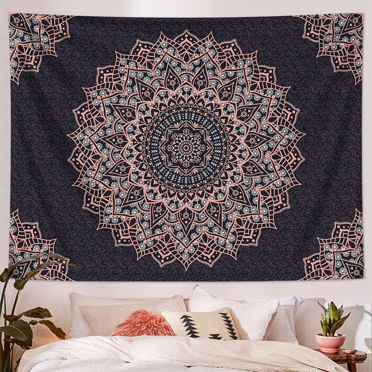 1pc Bohemian Mandala Tapestry, Retro Plant Flower psychedelic Tapestry, Hippie Style Room Decoration Wall Hanging