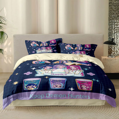Kpop Demon Hunters Huntrix Bedding Set - Single to King Size, Anime Print Duvet Cover Sets for Adult Bedrooms