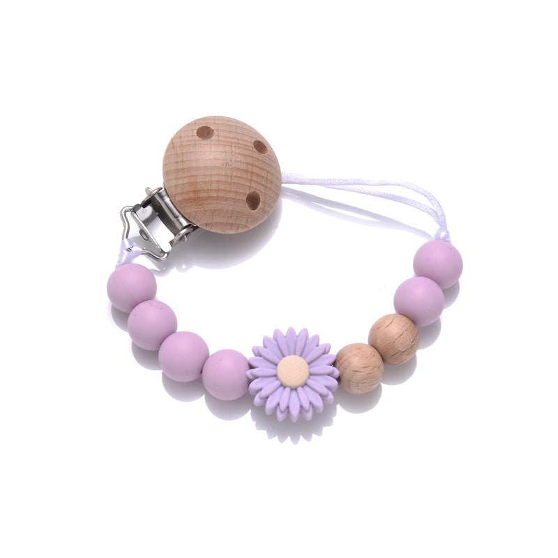 Baby Beech Round Wooden Clips Flowers Silicone Beads Pacifier Chain For Teether Nursing Toys Handmade Dummy Holder BPA Free