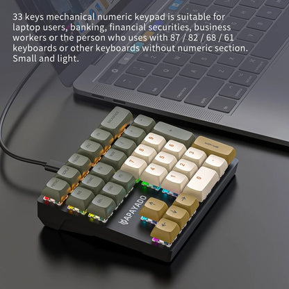 K33 Numeric Keypad Wired APAYADO 33key Mini Mechanical Numeric Keyboard Colorful Lighting for Finance accounting Workers