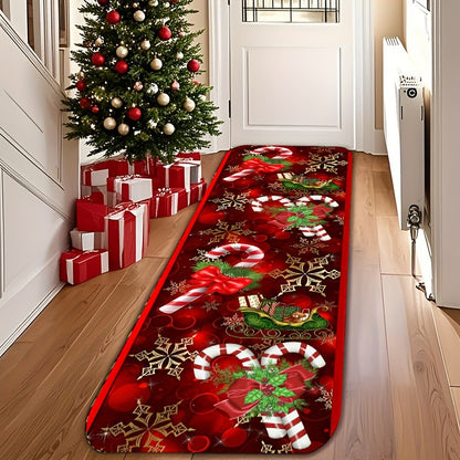 VIKAMA Christmas Carpet Festive Red Kitchen Rug Doormat Welcome Mat Runner Rug Winter Rug For Bedroom Warm Carpet For Live Room