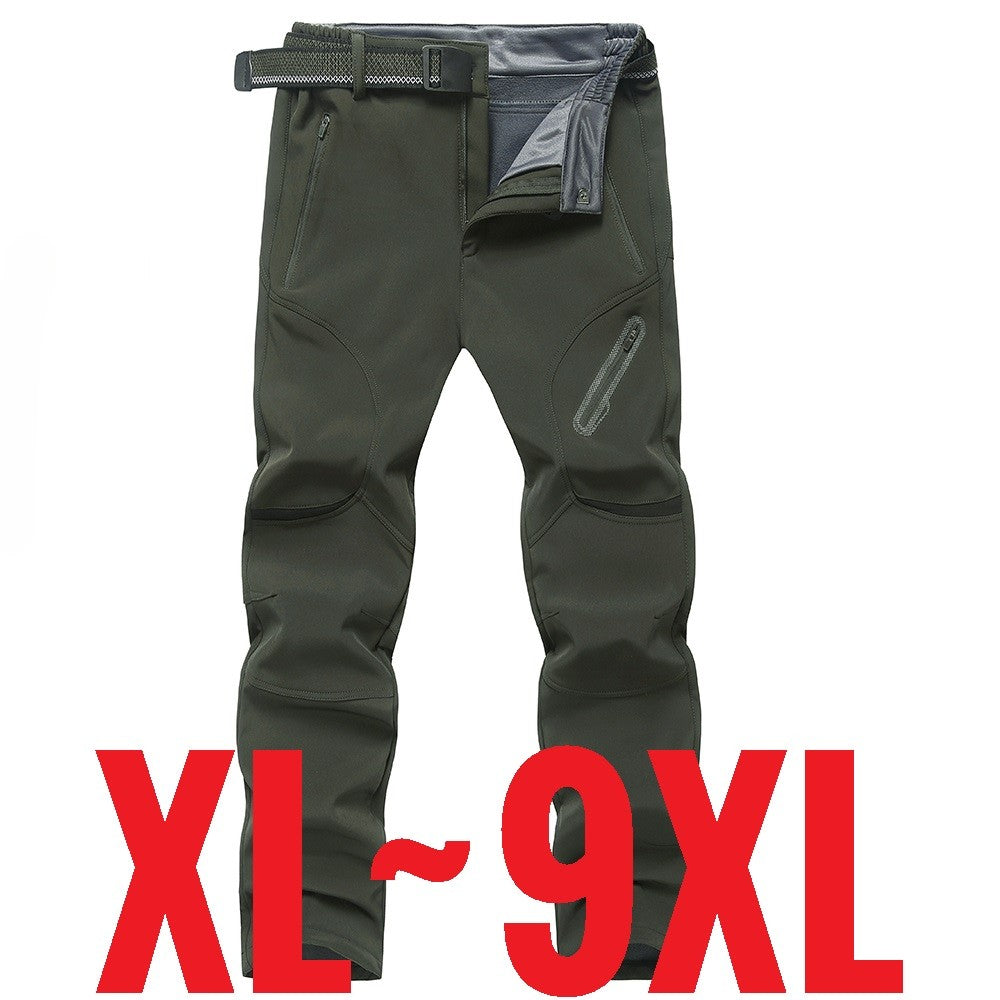 2024 Big Size Waterproof Pants Men Soft Shell Fleece Warm Trousers Male Outdoor Plus Large 9XL 4XL 8XL Work Winter Autumn Black