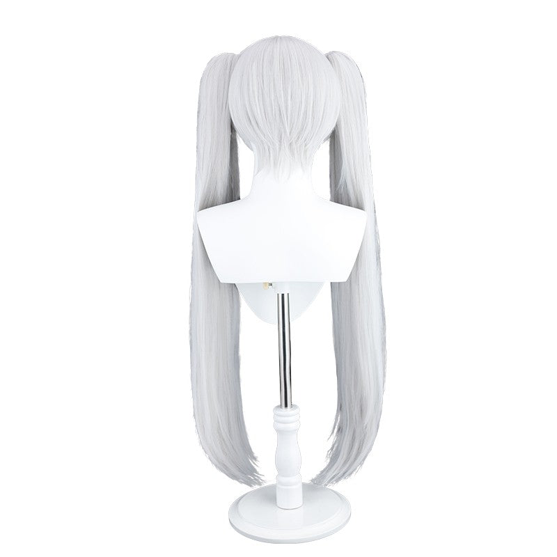 Peruca Sintética L-email wig Sousou no Frieren Frieren Cosplay 90cm Prata Branca Peruca com Dois Rabos de Cavalo Perucas de Halloween