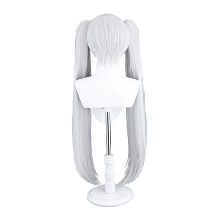 Peruca Sintética L-email wig Sousou no Frieren Frieren Cosplay 90cm Prata Branca Peruca com Dois Rabos de Cavalo Perucas de Halloween