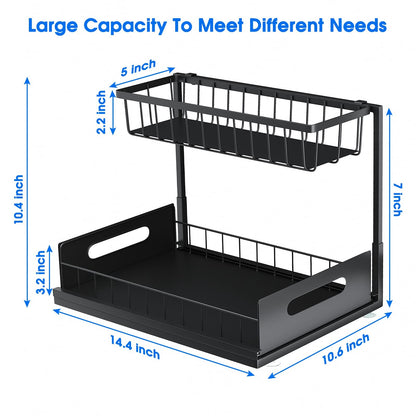 Under Sink 2 Tier Sliding Cabinet Basket Organizer Drawer Pull Out Cabinet Multi-Purpose  Sink Organizer for Bathroom Kitchen
