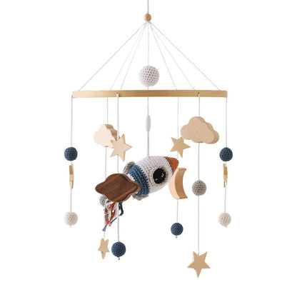 Baby Wooden Bed Bell Cartoon Rabbit Mobile Hanging Rattles Toy Hanger Crib Mobile Bed Bell Wood Toy Holder Arm Bracket Kid Gifts