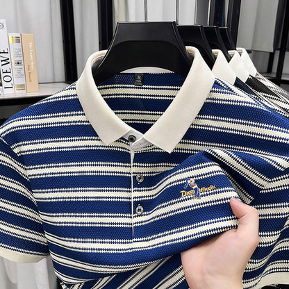 2025 Brand Collar Thin Top Men's Summer Business Casual Fashion Striped Short Sleeved Polo Shirt Breathable T-shirt