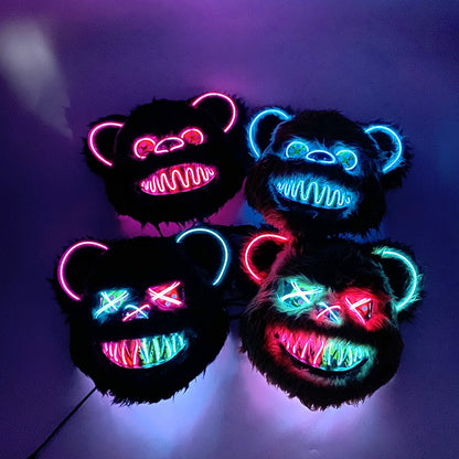 Novelty LED Bloody Furry Bunny Rabbit Bear Mask Realistic Scary Horror Killer Adult Masquerade Cosplay Costume Accessory