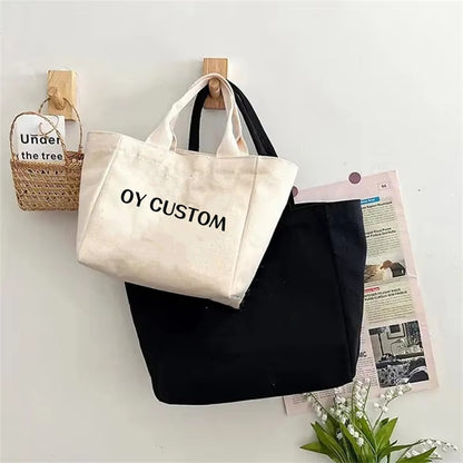 Wholesale 100pcs/lot Recycled Reusable Daily Handbag Custom Logo Cotton Canvas Tote Bag Convenient Shopping Women Gift Bag