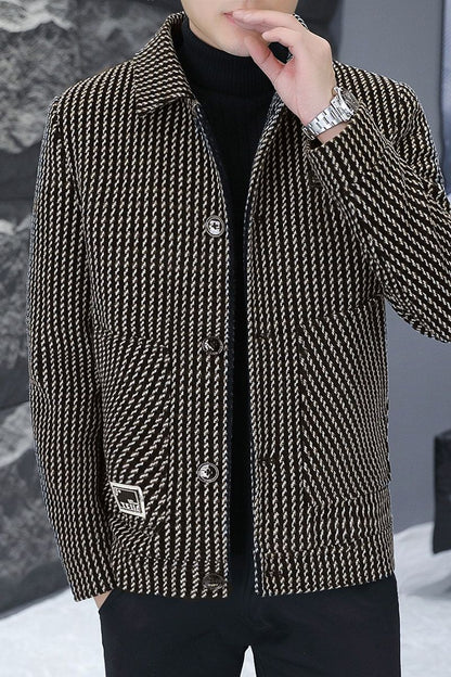 Korean Fashion Woolen Jacket for Men 2023 Winter Plaid Casual Business Trench Coat Slim Social Office Street Wear Short Overcoat