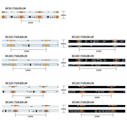 WS2811 COB LED Strip Pixel Addressable WS2812B 720 LEDs RGB Dream Color High Density Flexible COB Lights Black White DC12V 24V