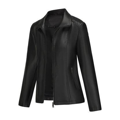 2025 Women’s Stylish Brown Faux Leather Jacket - Slim Fit, Trendy Moto Style with Zipper Detail PU Coat.