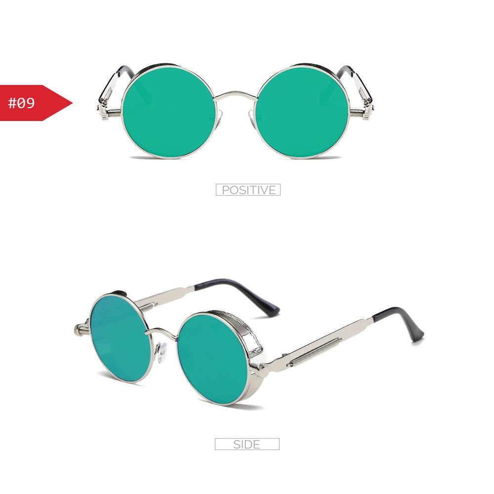 VIVIBEE Vintage Steampunk Red Sunglasses Men Round Punk Alloy Metal Retro Sun Glasses Women 2025 Goggles Gothic Style Shades