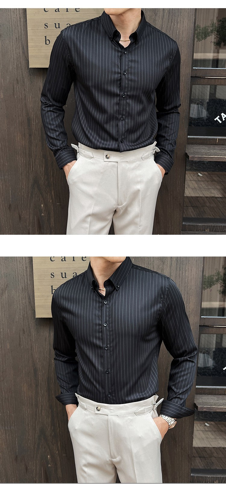 Striped Shirts for Men High-quality 2025 Autumn New Solid Business Casual Long Sleeved Elastic Slim Fit Dress Shirt Men Clothing