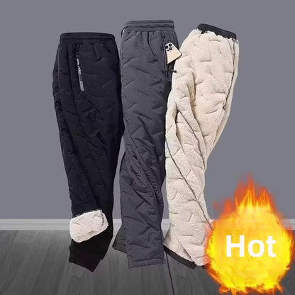 Men's Winter Thiened Lamb Velvet Pants down Feather Windproof Cotton Trousers Loose Fit Warm Casual Long Pants
