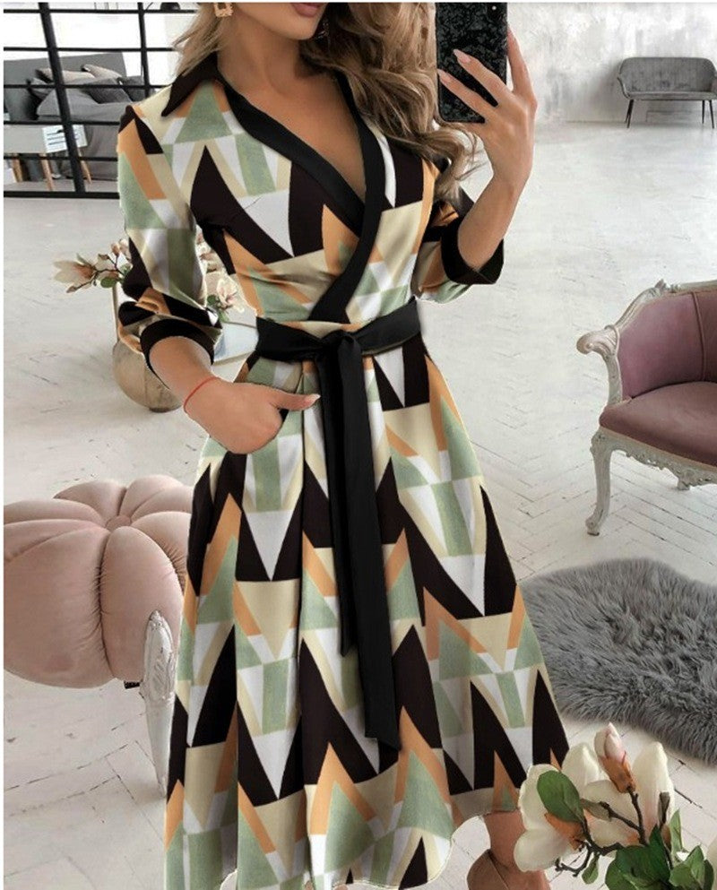 Spring Autumn Fashion Office Ruched Dress Long-sleeved V-neck Red Black Blue Bag Hip Dress Women's Clothing Dress for Women