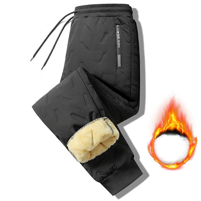 7xl Winter Down Cotton Pants Men's Casual Waterproof Zipper Pocket Thickened Wool Warm Pants Jogger Outdoor Cold-proof Ski Pants