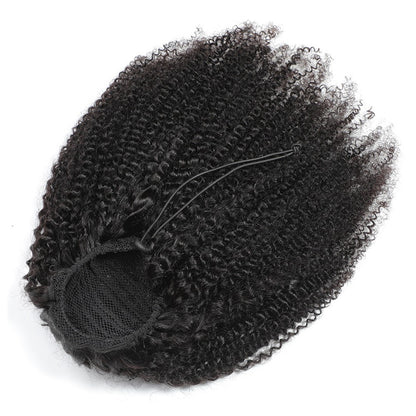 Extensões de Cabelo Afro Crespo Cacheado Rabo de Cavalo com Cordão Clip-in Extensões de Cabelo Humano Rabo de Cavalo Peças de Cabelo Crespo Cacheado Mongol