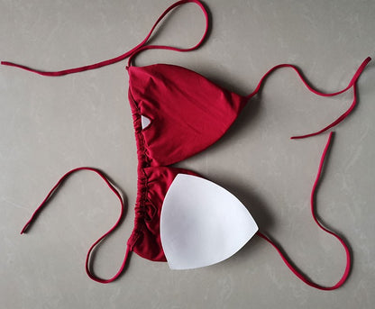 Summer Sexy Bikini set Push-up padded Bra Thong Split Swimwear Female Bandage Bathing Suit Adjustable Lacing Swimsuit Solid
