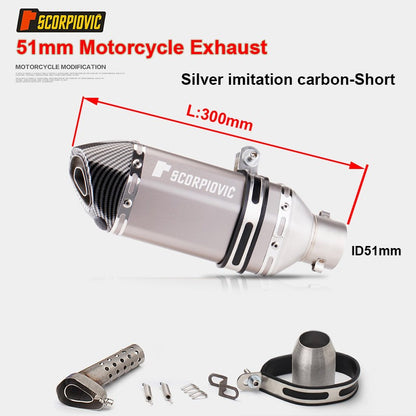 Universal Motorcycle 51mm Exhaust Pipe Carbon Fiber Muffler Exhaust Pipe db Killer Length300mm/ 370mm/ 470mm Multicolour Exhaust