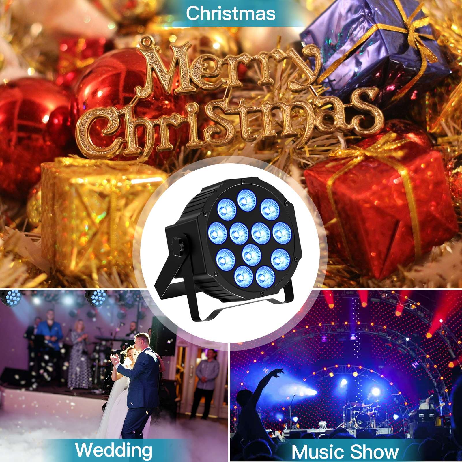 U'King 8PCS Battery LED Par Light RGBW Stage Flat Strobe Light Par Light Effect DJ Disco Party Holiday Bar Wedding Birthday