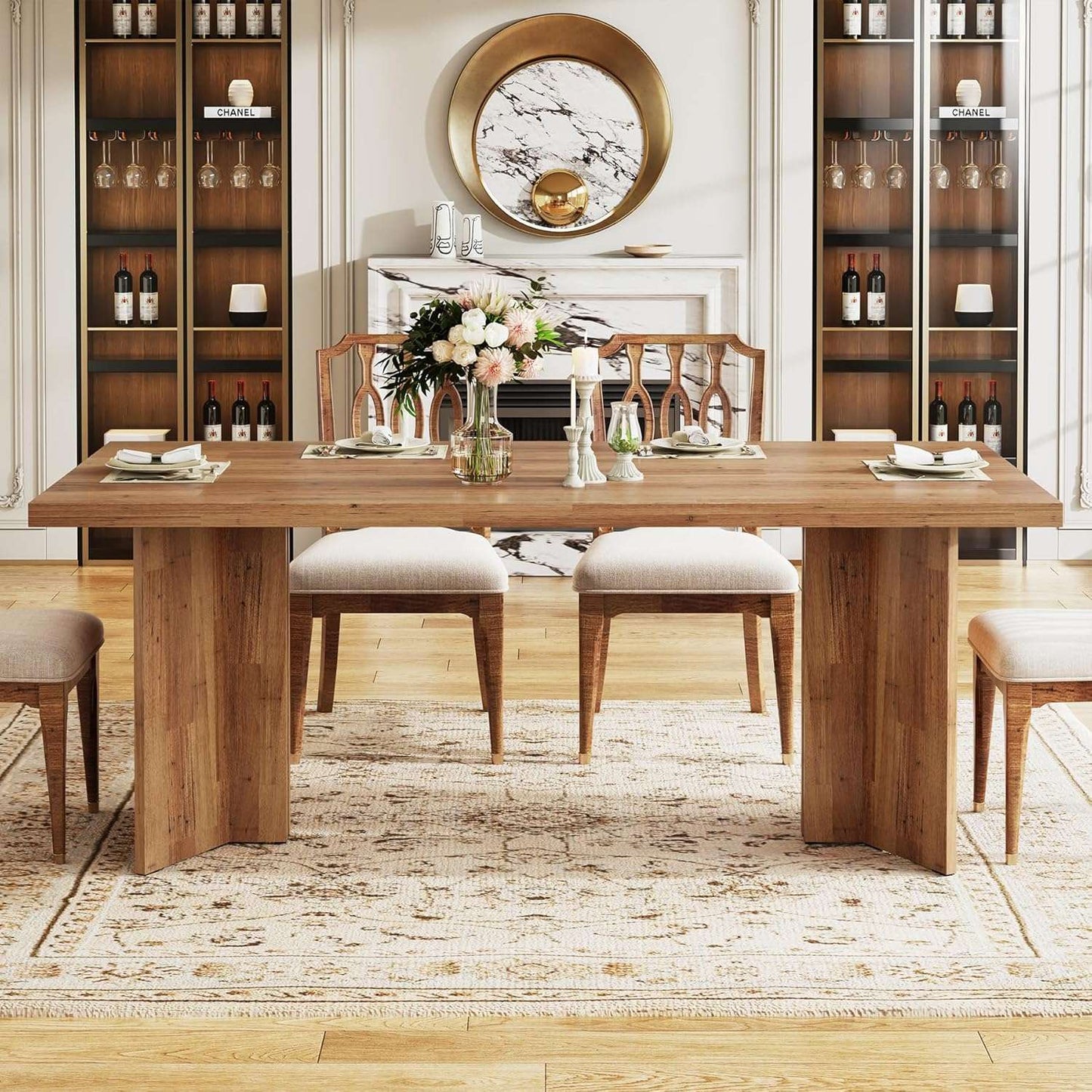 Rectangular Farmhouse Dining Table for 4-6 People, Spacious Tabletop for Kitchen and Dining Room