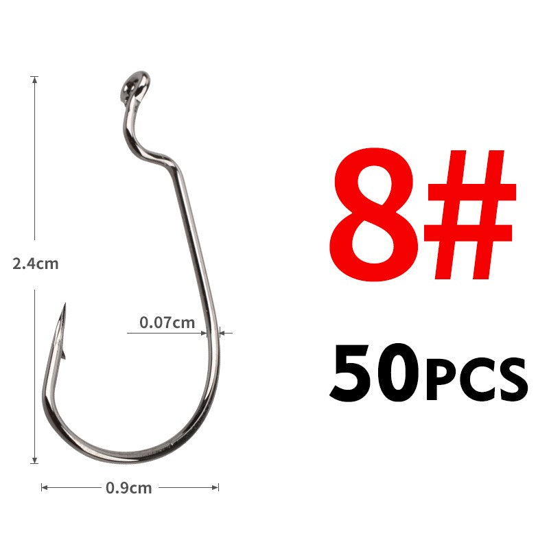 MEREDITH 50 unidades/pacote Anzóis de minhoca macia de pesca de aço de alto carbono larga Super Lock Anzóis de pesca de isca macia 8#-5/0 Material de pesca