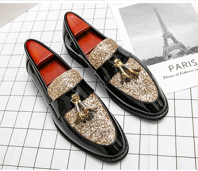 British Style Sequined Leather Shoes Men Golden Men's Loafers Big Size 38-47 Luxury Comfortable Business Shoes Men Formal Shoes