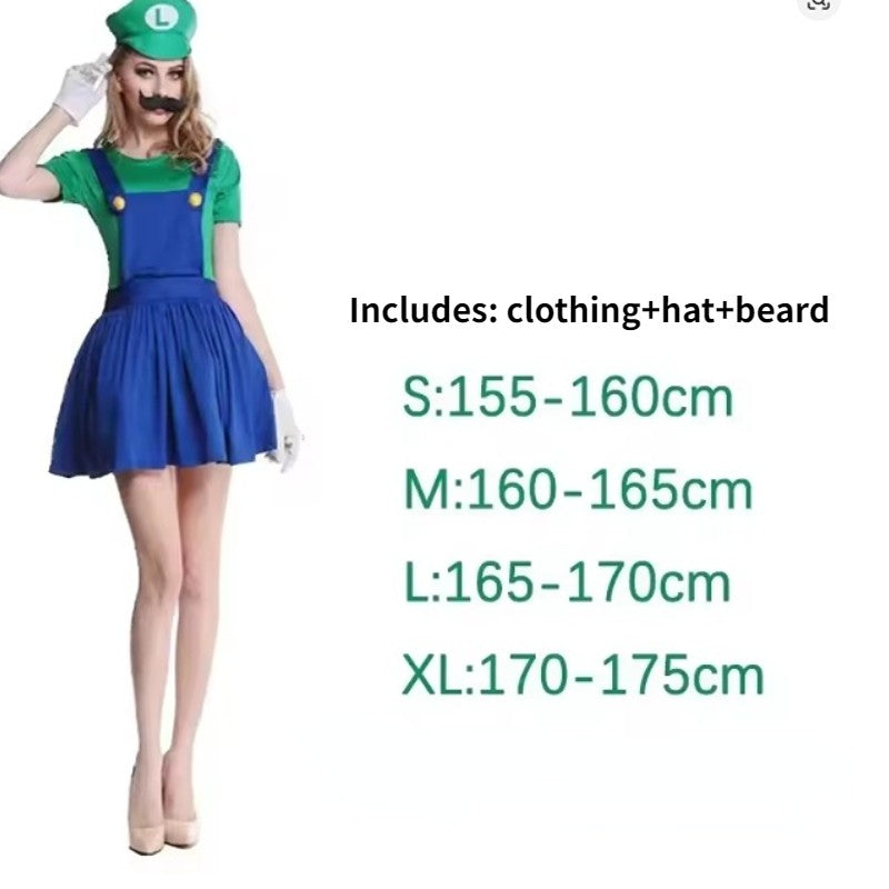 Anime Game Super Luigi Cosplay Costume Adult  jumpsuit hat and beard set Halloween party cospaly Costume