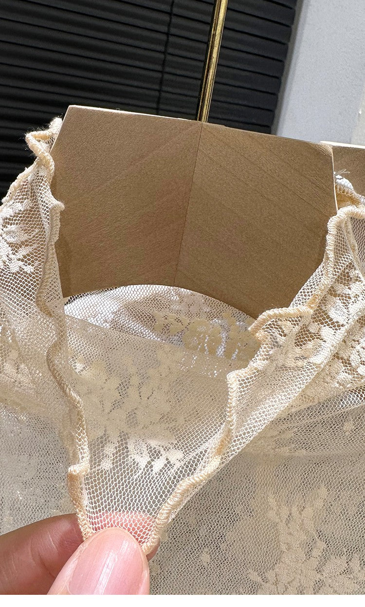 2024 New Lace Svel Mo Collar Top Women's Inner Wear f High Collar ort Length Base irt Korean Sle Commute Wind