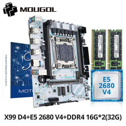 Conjunto de placa-mãe MOUGOL X99 com Xeon E5 2680 V4, DDR4 32G (2*16G) 2133MHz RAM de canal duplo, pino TPM2.0 para componente de computador para jogos