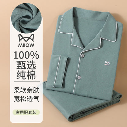 High Quality 100% Cotton Pajamas Suit Men Outside Classic Simple Male's Homewear Fashion Soft Breathable Sleepwear Business Gent