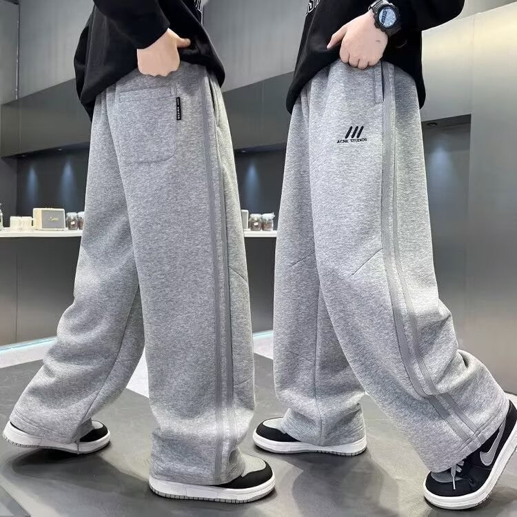 Autumn Boys Causal Pants Kids Loose Cotton Sports Pants 110-170 Black Grey Soft Trousers for Children Spring Kids Clothing 2025