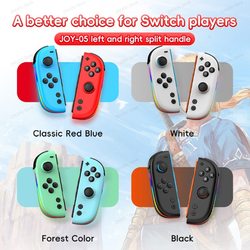 Wireless Switch L/R Controllers Hall Joystick RGB Colorful Light BT 5.3 Wake Up Six-Axis Vibrating Joypad For Switch/Lite/Oled