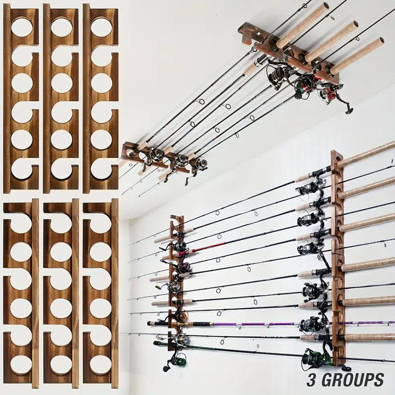 1 par de suportes para varas de pesca para até 6 varas. Suportes para varas de pesca montados na parede ou no teto para armazenamento na garagem.