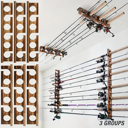 1 par de suportes para varas de pesca para até 6 varas. Suportes para varas de pesca montados na parede ou no teto para armazenamento na garagem.
