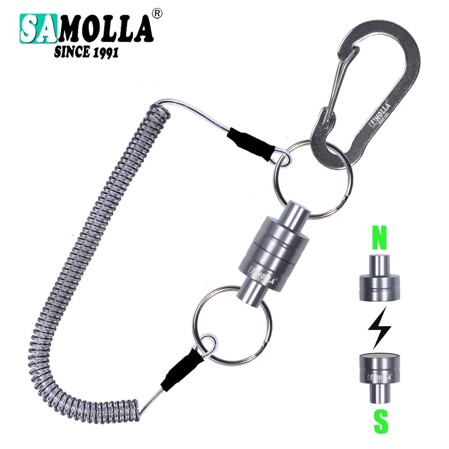 Suporte Magnético para Rede com Cordão Espiralado Ferramentas de Pesca com Mosca Ímã Forte Mosquetão Fivela Rápida Acessórios de Corda Anti-Queda