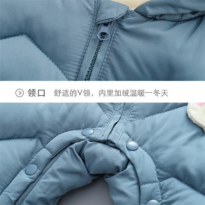 OLEKID 2025 Baby Winter Snowsuit Plus Velvet Thick Baby Boys Jumpsuit 0-2 Years Newborn Romper Baby Girls Overalls Toddler Coat