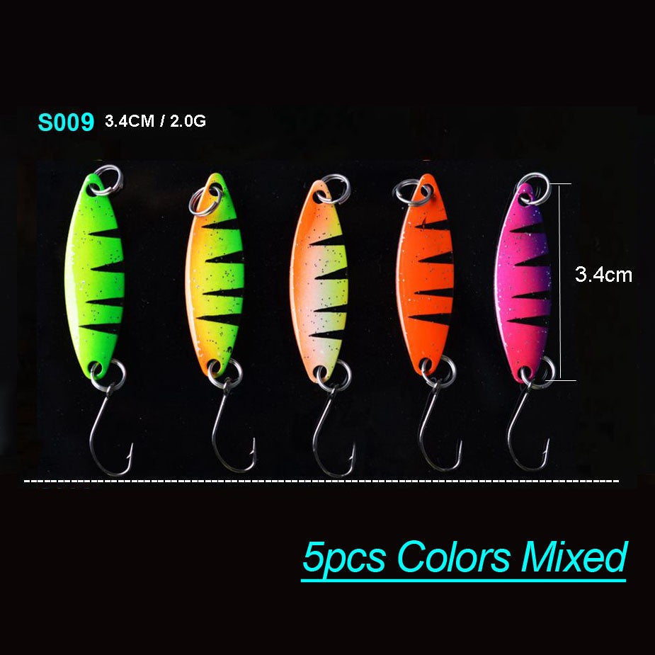 TOMA Fishing Spoons Metal Trout Lures 5pcs 2.2g 2.5g 3g 4.5g 5g Small Hard Bait Sequins Spinner Fishing Spoon with Single Hook