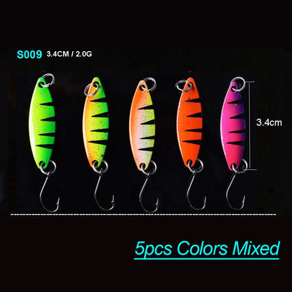 TOMA Fishing Spoons Metal Trout Lures 5pcs 2.2g 2.5g 3g 4.5g 5g Small Hard Bait Sequins Spinner Fishing Spoon with Single Hook