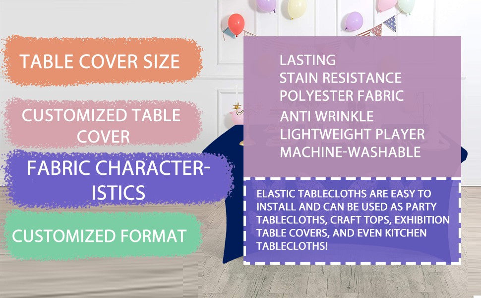 Hot Selling 6ft Trade Show Polyester Tablecloths Waterproof Fitted Stretch Spandex Table Cover Custom Printed Logo for Banquets